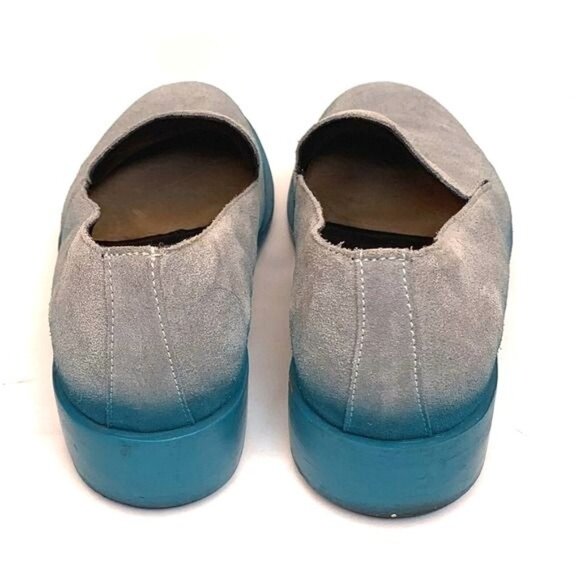 Esquivel Handmade USA Gray Teal Suede Loafers 7.5 Flats Art-to-Wear Avant Garde